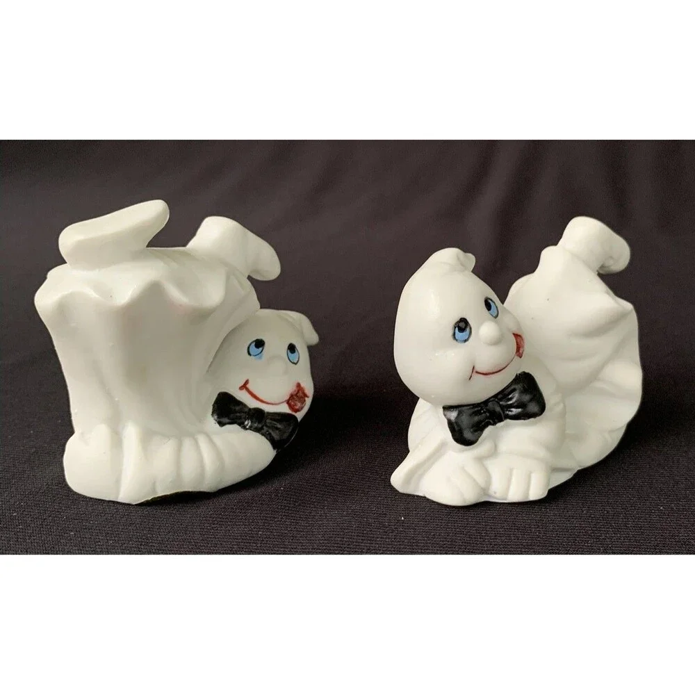80s Vintage Halloween Ceramic Ghosts Tumbling Duo World of Gifts Imports Taiwan